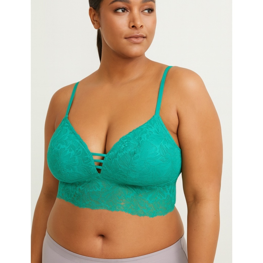 Auden Lightly Lined Longline Lace Bralette XL Teal Turquoise New Romantic Boho